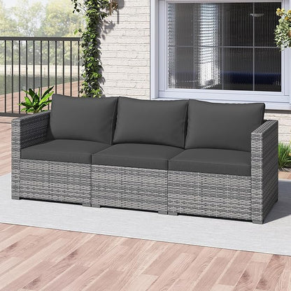 Tangkula 3 Seat Outdoor Wicker Sofa Set, Modular PE Rattan Patio Cushioned Sectional Couch Set, Outside Furniture Set for Deck, Backyard, Porch, Garden & Poolside (Black)