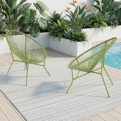 2 Piece Outdoor Acapulco Chair Set, Outdoor Patio Furniture Set, All-Weather Patio Bistro Set, Outdoor Furniture with Woven PE Rattan, Modern Conversation Set for Patio, Lawn, Balcony, Garden, Green