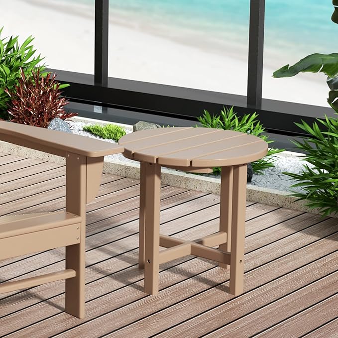 WestinTrends Dylan Adirondack Round Outdoor Side Table, Weathered Wood