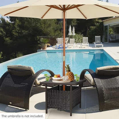 Nightcore Rattan Umbrella Side Table, Bistro Wicker Table with Storage Slot, Patio Umbrella Side Table Stand with 1.57" Umbrella Hole, Outdoor Leisure Coffee Table for Garden, Poolside, Deck