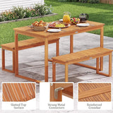 Tangkula Acacia Wood Patio Dining Table for 4-6, Rectangular Outdoor Table with Slatted Tabletop - Photo 7