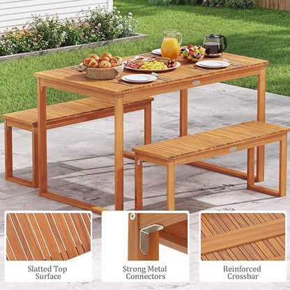 Tangkula Acacia Wood Patio Dining Table for 4-6, Rectangular Outdoor Table with Slatted Tabletop, Outside Dinner Table for Garden, Balcony, Deck and Backyard (49" x 27.5")