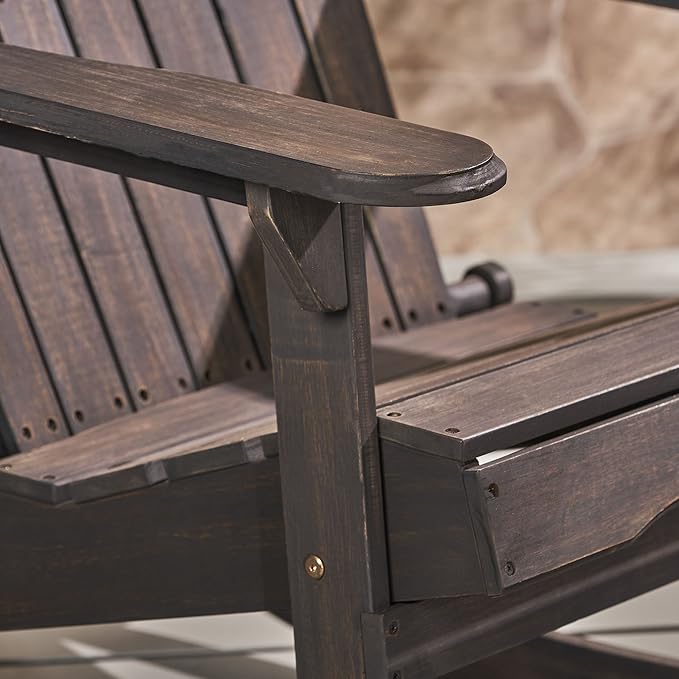 Christopher Knight Home Malibu Outdoor Acacia Wood Adirondack Rocking Chair, Dark Grey - Photo 6