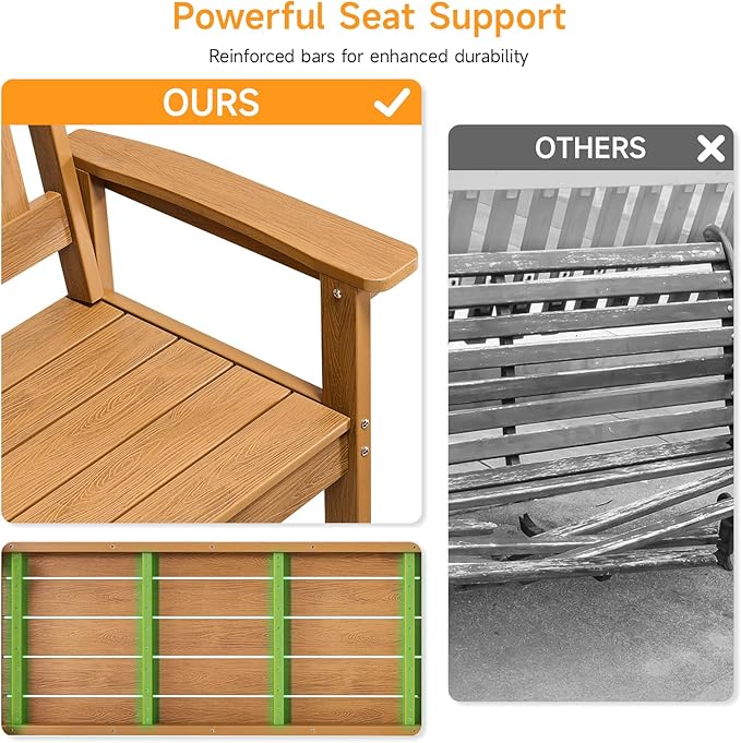 ONBRILL Outdoor Bench, 2-Person Poly Lumber Garden Bench with 800 lbs Weight Capacity - Photo 8
