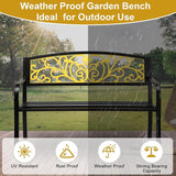 50" Outdoor Garden Bench Metal Patio Park Bench Elegant Porch Deck Loveseat with PVC Carved Pattern Backrest - Photo 6