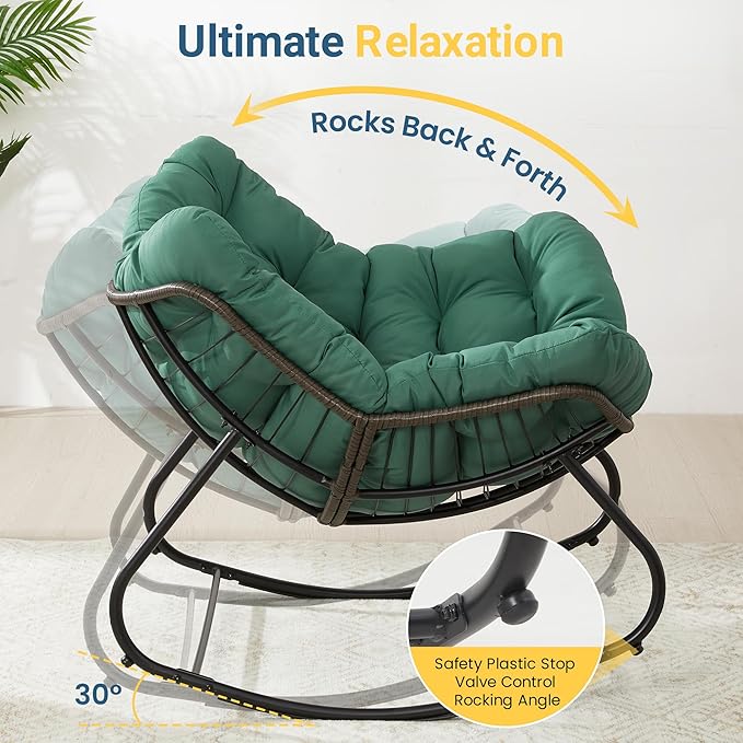 Wisteria Lane Patio Rocking Chair with Ottoman, Outdoor Indoor Rocking Egg Chair with Cushions - Photo 4
