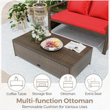 LDAILY Moccha Outdoor Daybed, PE Rattan Double Chaise Lounge w/ 4-Level Adjustable Back, Storage Ottoman - Photo 7