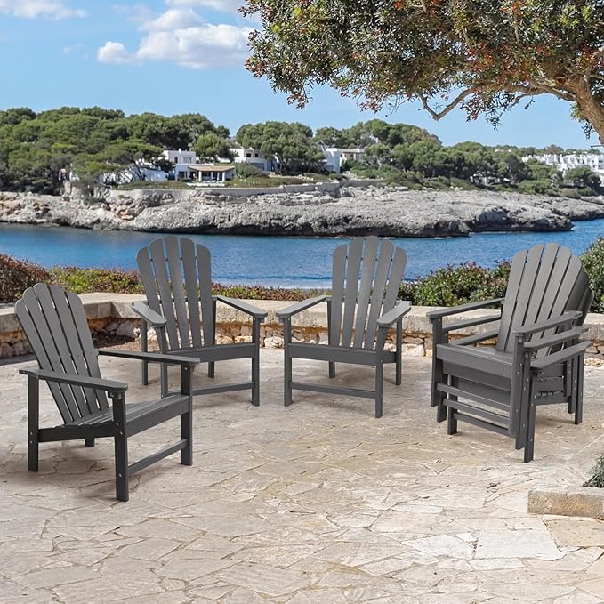 Stackable Adirondack Chairs Set of 6, Space Saving HDPE All-Weather Fire Pit Chair with Cover for Outdoor Lawn Porch Deck