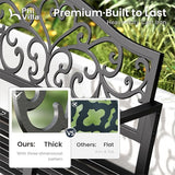 PHI VILLA 43 Inch Cast Iron Steel Frame Outdoor Garden Bench, Patio Furniture Chair Bench w/Floral Design Backrest - Photo 4