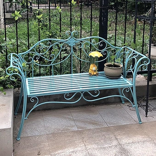52" Outdoor Garden Bench with Backrest & Armrests - Retro Metal Patio Seating for 2, Perfect for Yard, Porch, Lawn & Backyard (Light Blue)