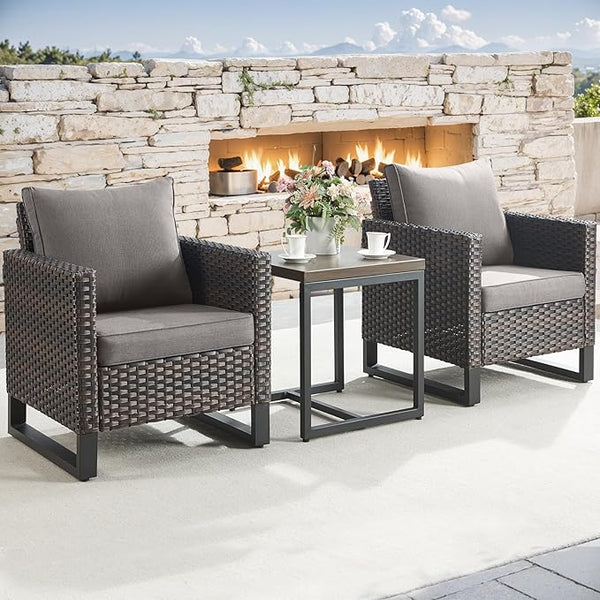 Rilyson Wicker Outdoor Patio Chairs Set - 3 Piece Rattan Patio Furniture Bistro Chairs Set with Waterproof Wicker - Photo 1