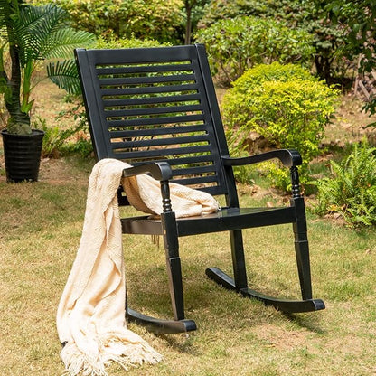 Sophia & William Outdoor Wood Rocking Chairs Set of 2 Black, Patio Rocking Chair for Porch, Patio, Garden, Lawn, Balcony, Backyard and Indoor, 2 Pack