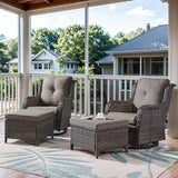 Belord Outdoor Swivel Chairs Set of 2, Patio Wicker Rocker Chairs with Ottomans - Photo 1