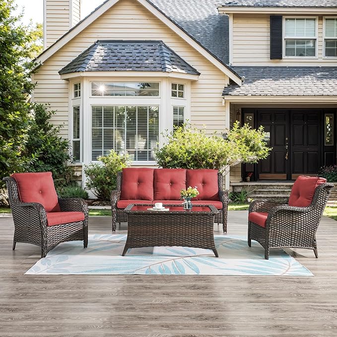 Belord Patio Wicker Furniture 4 Pieces Outdoor Furniture Set Patio Sofa Set with Wicker Chairs and Coffee Table - Photo 1