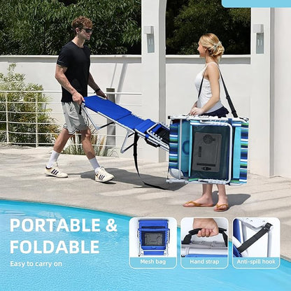 3-in-1 Sun Tanning Chair with Face Holes, Breathable Chaise Lounge Chair Outdoor, 5-Position Recliner, Lay Flat, Folding Side Table, Removable Pillow, Max 330lbs, Beach, Patio, Camping, Blue