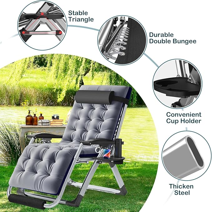 NAIZEA Widened Zero Gravity Chair 29" XL, Oversized Outdoor Lounge Chairs - Photo 4