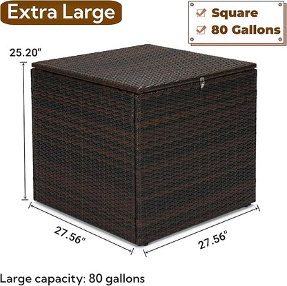 Wicker Patio Storage End Table, 80 Gallons PE Rattan Side Table, Extra Large Storage Space, Square Resin Coffee Table for Porch, Poolside, Garden,Backyard Dark Brown