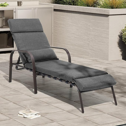 Crestlive Products Chaise Lounge Chair Outdoor with Cushion & Pillow, Adjustable 5 Position Pool Recliner for Outside, Outdoor Lounge Furniture All Weather for Patio, Beach, Yard, Pool (1PC Dark Gray)
