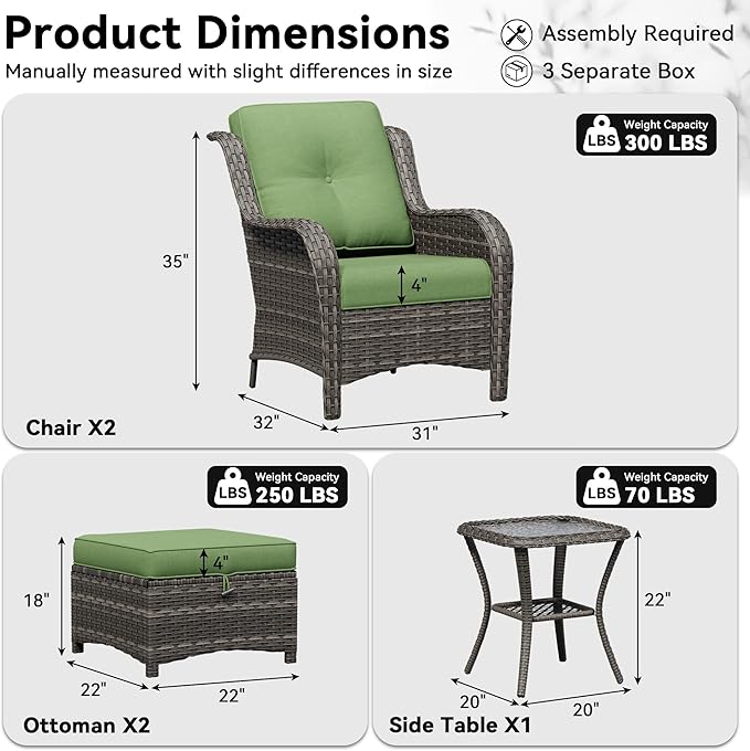 5 Piece Outdoor Wicker Patio Furniture Set, Patio Chairs Set with Thickened Olefin Cushions, High Back and Deep Seating - Photo 2