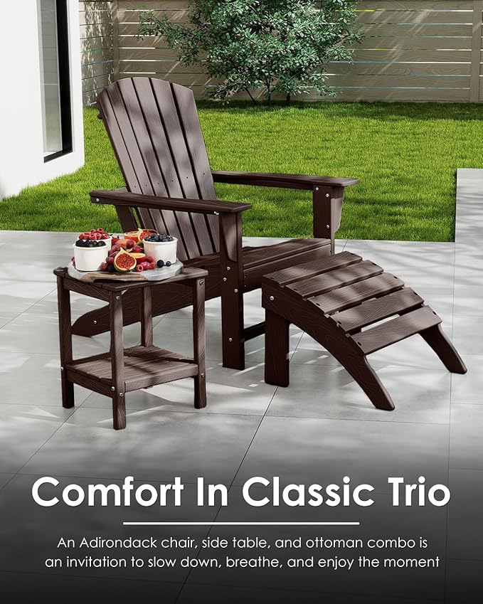 GREENVINES Adirondack Chairs Set of 2 | Wood Grain HDPE Plastic | Oversized Fire Pit Chair | All Weather | Dark Brown | Poly Lumber | for Outdoor Deck Backyard Patio Garden