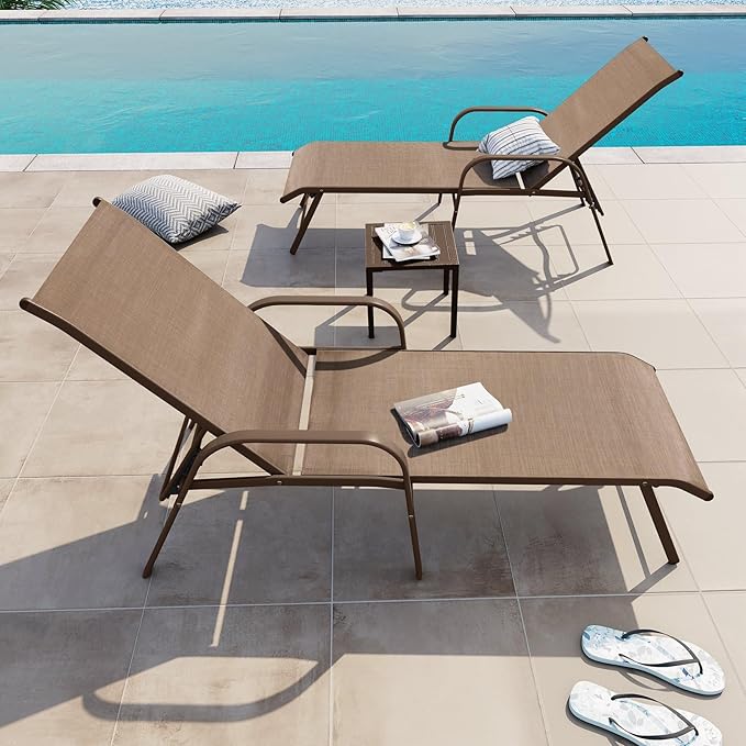 Crestlive Products Chaise Lounge Chair Outdoor with Armrests, Pool Lounge Chairs Set of 2 - Photo 8
