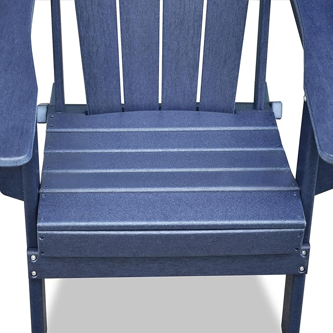 Modern Folding Adirondack Chair with Cup Holder, All-Weather Plastic Patio Firepit Chair for Outdoor, Patio, Garden, Beach (Navy Blue)