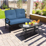 RELAX4LIFE Patio Loveseat with Coffee Table - 2-Piece Patio Conversation Sofa Set w/Backrest & Cushions - Photo 9