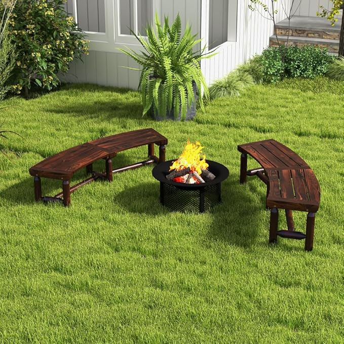 Outdoor Curved Bench, Rustic Fir Wood 2-Person Backless Seat for Garden, Backyard, Porch, BE-FIT9311