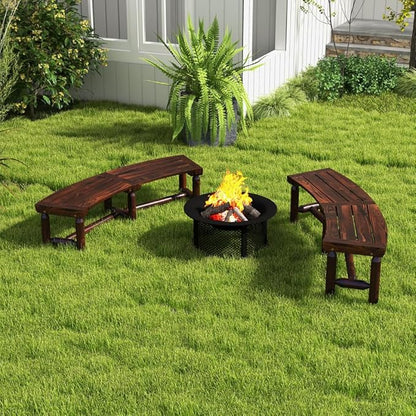 Outdoor Curved Bench, Rustic Fir Wood 2-Person Backless Seat for Garden, Backyard, Porch, BE-FIT9311