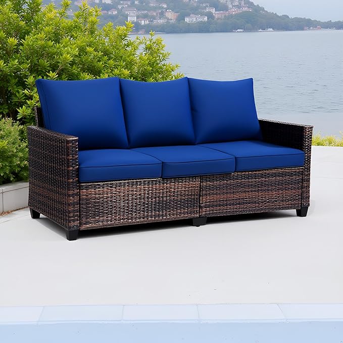 3-Seater Deep Seat Outdoor Sofa - High Back Patio Couch with Water-Resistant Cushions, All-Weather PE Rattan for Patio - Photo 8