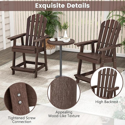 Giantex Tall Adirondack Chair, HDPE Outdoor Bar Stools with Armrests, 4.5” Wide Footrest, Patio Adirondack Barstools, All-Weather Balcony Chairs for Poolside, Garden, Backyard (1, Brown)
