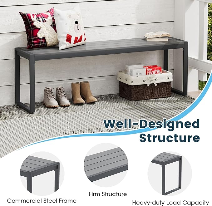 Outdoor Patio Backless Bench Set of 2, 53.2" All-Weather Long Metal Garden Bench Seat for Backyard, Porch,Lawn, Grey
