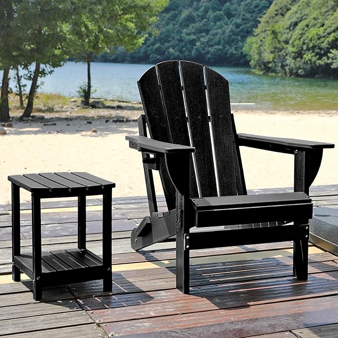 Adirondack Small Outdoor Side Table - Weatherproof HDPE Patio End Table with 2-Tier Storage for Firepit, Balcony, Garden - Photo 2