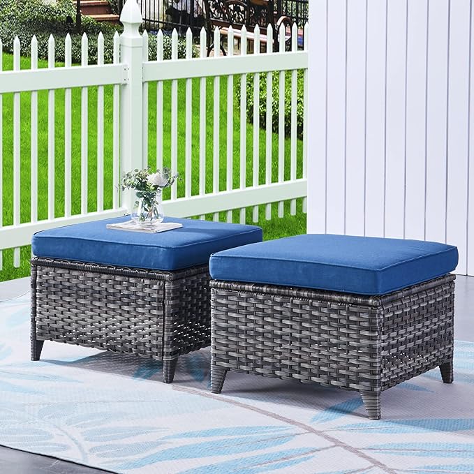 HUMMUH 4 Pieces Patio Bistro Set Wicker Patio Chairs Set of 2 with Ottomans Rattan Outdoor Furniture Conversation Set - Photo 4