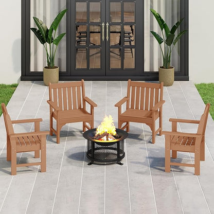 Costaelm Outdoor Dining Arm Chair, Patio HDPE Garden Dining Table Chair, Poly Lumber Waterproof Restaurant Bistro Farmhouse Chairs for Outside Porch Backyard, Teak