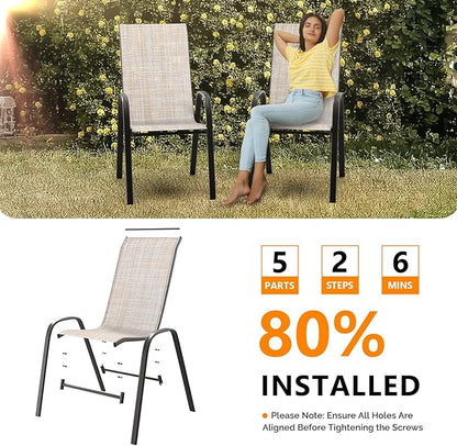 VINGLI Patio Chairs Set of 4 – Stackable Outdoor Dining Chairs with Comfortable Sling High Back Chairs and Armrests for Lawn, Poolside, Courtyard, Balcony, Garden, Yellow