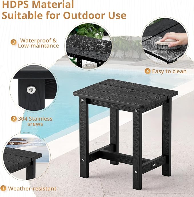 LUE BONA Outdoor Side Table Set of 2, HDPS Small Outdoor Table, Adirondack Side Table, Outside End Table for Patio - Photo 6