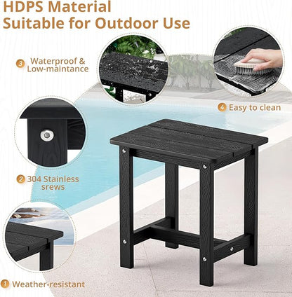LUE BONA Outdoor Rocking Chairs Set, 3-Piece, HDPS Poly Porch Rockers with Table, Plastic Weather Resistant Rocking Chair Set for Outdoor Indoor, Garden, Backyard, 350lb, Black Chairs+Table