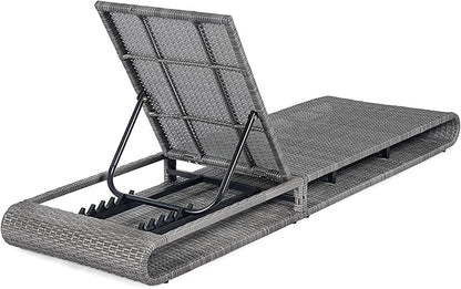 GDFStudio Chaise Lounge Outdoor Chairs Patio Lounge Chair Adjustable 6-Position PE Rattan Wicker Backrest Recliner Full Flat Tanning Sunbathing Iron Reclining for Outside Beach Pool, Grey