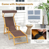 Giantex Lounge Chair Outdoor, Foldable Beach Chaise Lounge with Adjustable Canopy, Replacement Fabric, Wood Frame - Photo 7