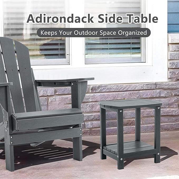 Adirondack Small Outdoor Side Table - Weatherproof HDPE Patio End Table with 2-Tier Storage for Firepit, Balcony, Garden - Photo 7
