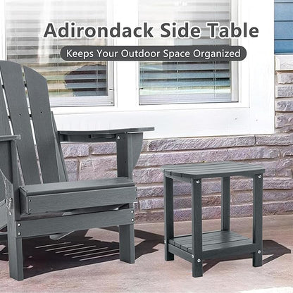 Adirondack Small Outdoor Side Table - Weatherproof HDPE Patio End Table with 2-Tier Storage for Firepit, Balcony, Garden, Poolside or Bathroom (Grey, Set of 2)