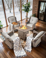 Outdoor Patio Swivel Gliders with Fire Pit Table 5 Piece Set - High Back Brown Wicker Rattan Rocking Chair with Thick - Photo 2