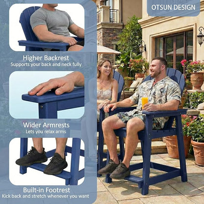 OTSUN Tall Modern Adirondack Chairs Set of 4, All Weather HDPE Bar Height Adirondack Stools Widened Durable Design for Porch Patio Yard Lawn Fire Pit Bistro Basement Indoors & Outdoors