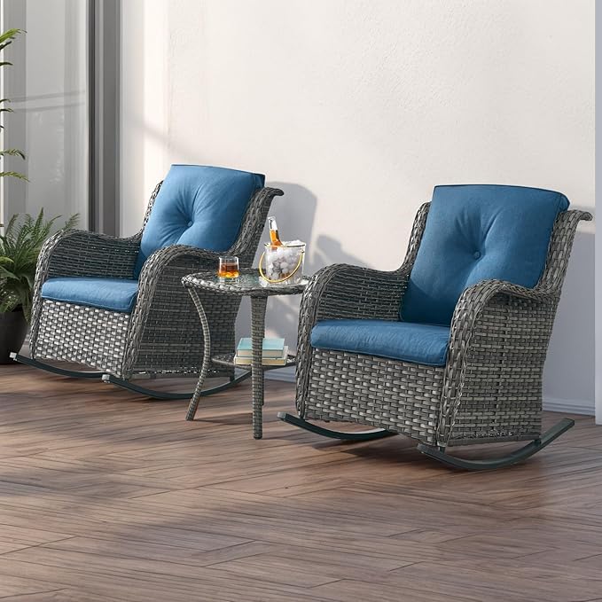 Rilyson Patio Chairs Outdoor Rocking Chair - 2 Piece Wicker Rattan Rocker Chairs Set with High Back and Deep Seating - Photo 6