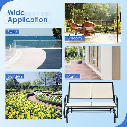 Giantex Swing Glider Chair 48 Inch with Spacious Space, 2 People Swing Lounge Glider Chair Cozy Patio Bench Outdoor & Indoor for Patio, Backyard, Poolside, Lawn Steel Rocking Garden Loveseat (Beige)