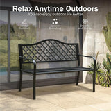 PHI VILLA 50" Outdoor Garden Patio Metal Bench for Outdoors with Plastic Backrest Armrests Sturdy Steel Frame, Black - Photo 3