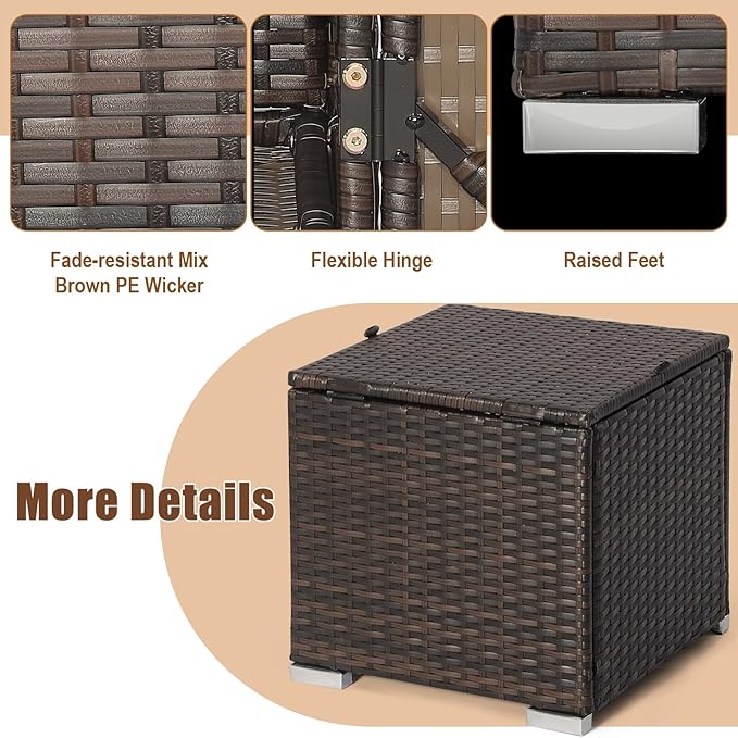 RELAX4LIFE Wicker Outdoor Storage Ottoman, 2-Piece Rattan Footstool w/Removable Cushion - Photo 6