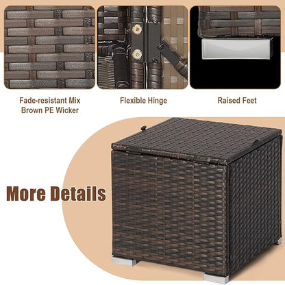 RELAX4LIFE Wicker Outdoor Storage Ottoman, 2-Piece Rattan Footstool w/Removable Cushion, Multipurpose Footrest Stool Side Table Additional Seating, Set of 2 Outdoor Ottomans for Patio Deck (Navy)