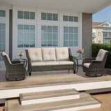5 Piece Patio Furniture Set, 3-Seater Couch, 2 Swivel Glider Chairs and 2 Side Tables - Photo 1